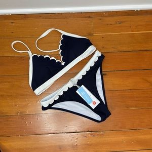 Cupshe navy and white scallop bikini, size S